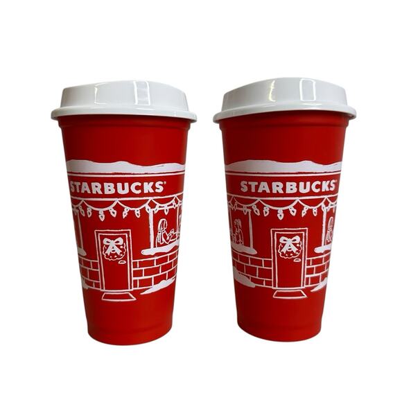 Starbucks Christmas 2025 Red Cup Day 16 oz Holiday Reusable Coffee Lot of 2 New - Picture 1 of 6